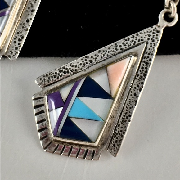 Native American Silver Turquoise Earrings Santa Fe - Picture 5 of 7